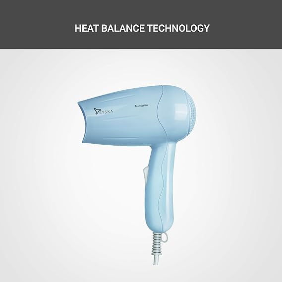Side view of the Syska HD1010 hair dryer, emphasizing its sleek design and hanging loop feature