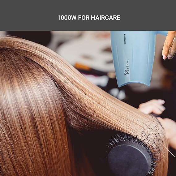 The Syska Trendsetter HD1010 hair dryer being used for hair styling, illustrating its effectiveness.