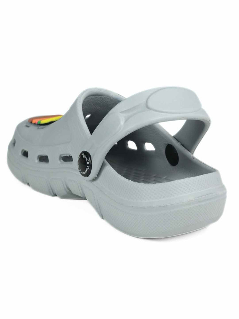 Tasty Treats Theme Grey Clogs with Cheese burger & Pizza Charms for Boys- Back view