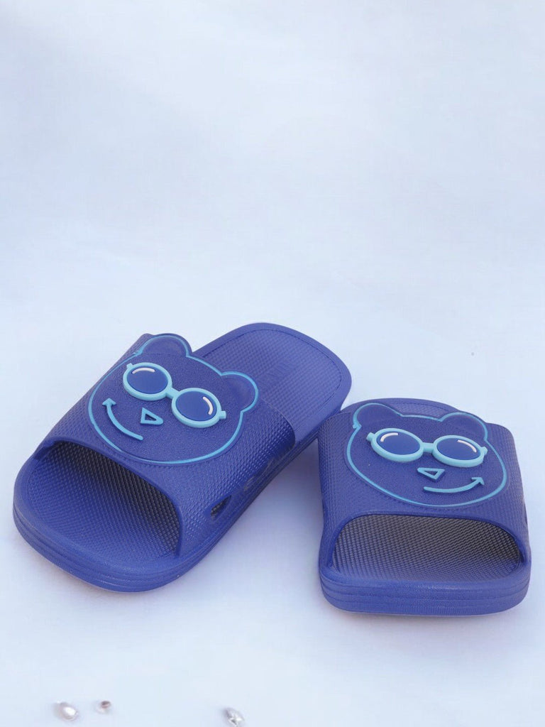 Teddy Bear Face Slides for Boys - Navy Blue creative view