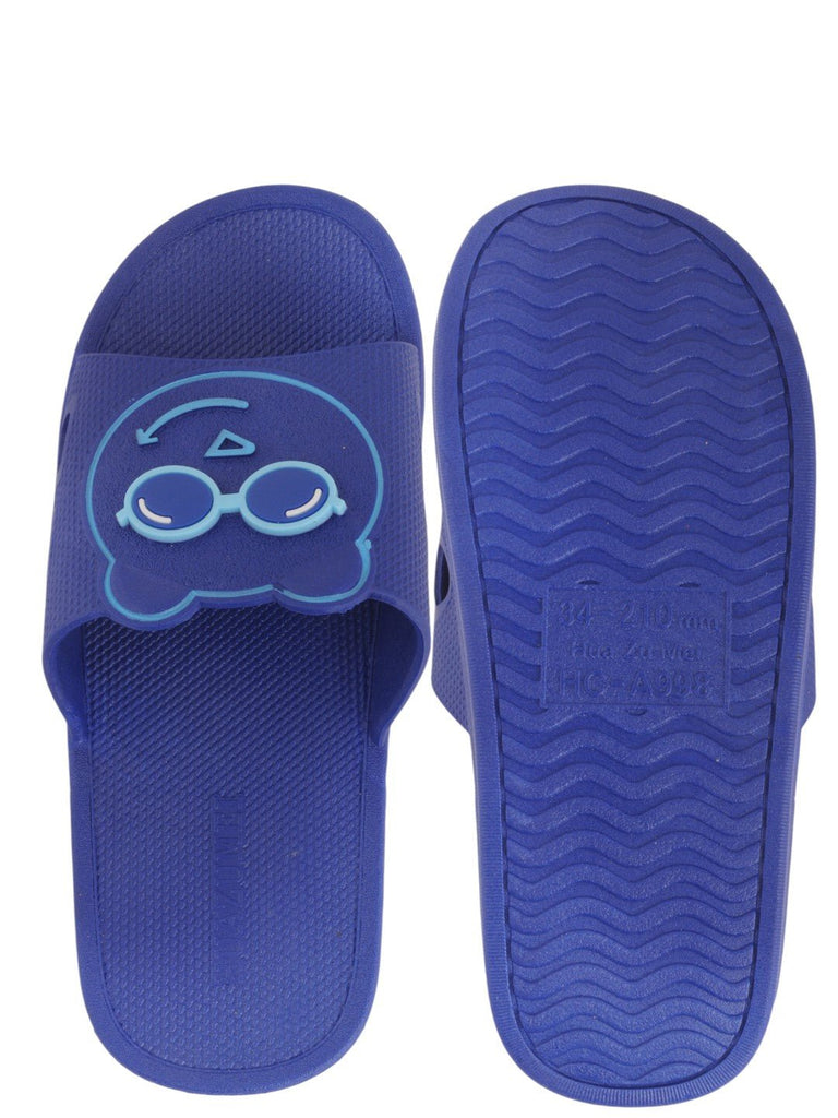 Teddy Bear Face Slides for Boys - Navy Blue front back view