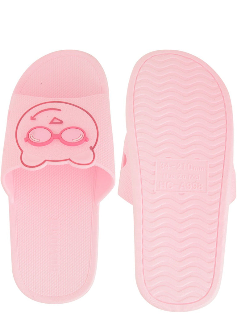 Teddy Bear Face Slides for Girls - Light Pink front and back view