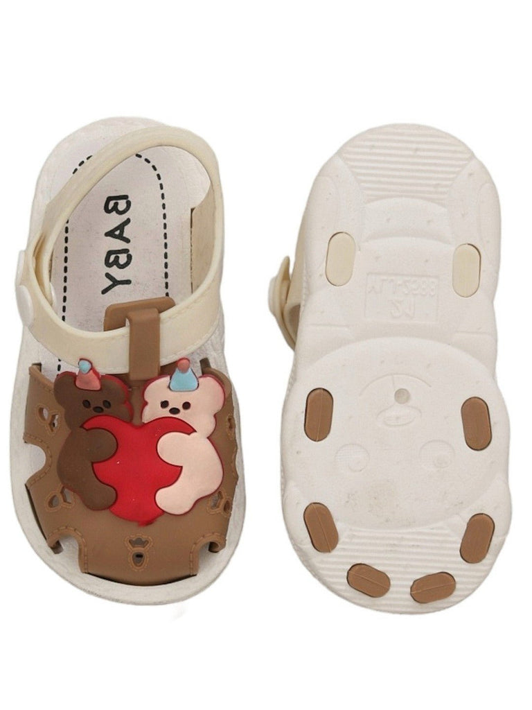 Front and back view of Teddy Bear Hug Sandals showcasing the cute teddy bear design and secure straps