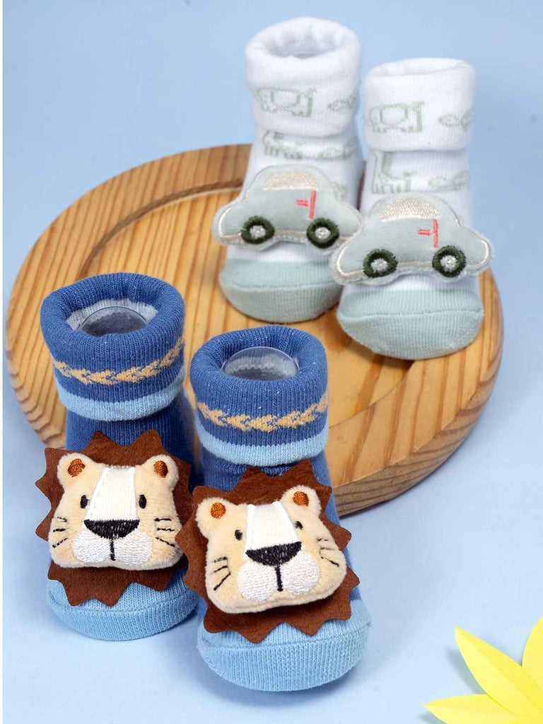 Tiny Explorer Baby Socks Set – Soft Car and Lion Face Socks for Playful Little Feet- Creative view