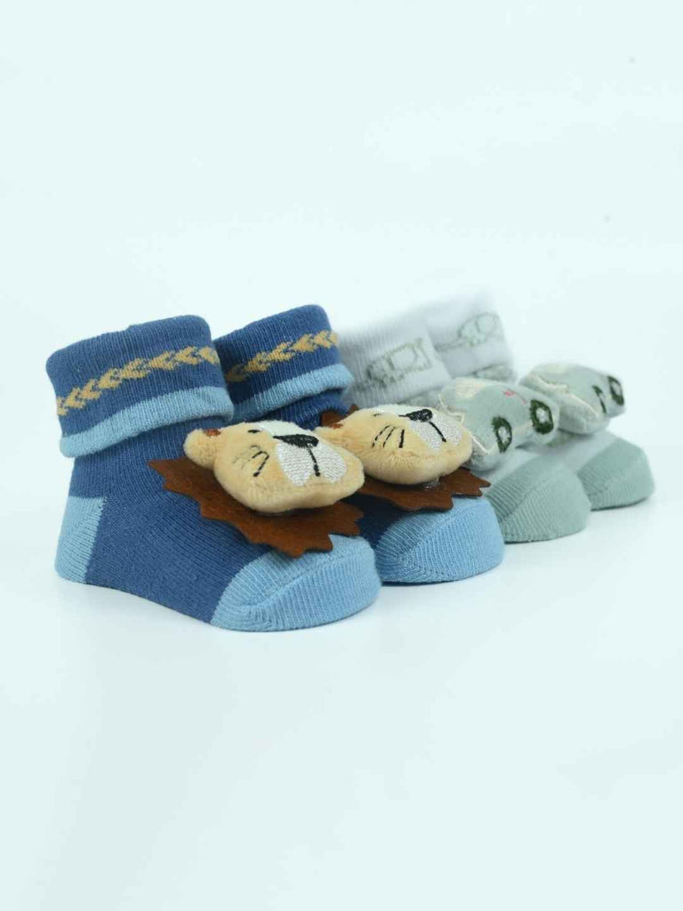 Tiny Explorer Baby Socks Set – Soft Car and Lion Face Socks for Playful Little Feet-Angle View