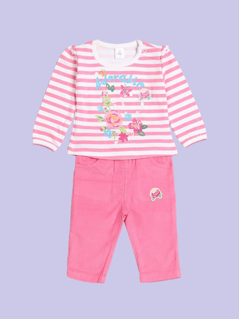 ToffyHouse Adorable Striped Long Sleeve Top and Pink Pants Set