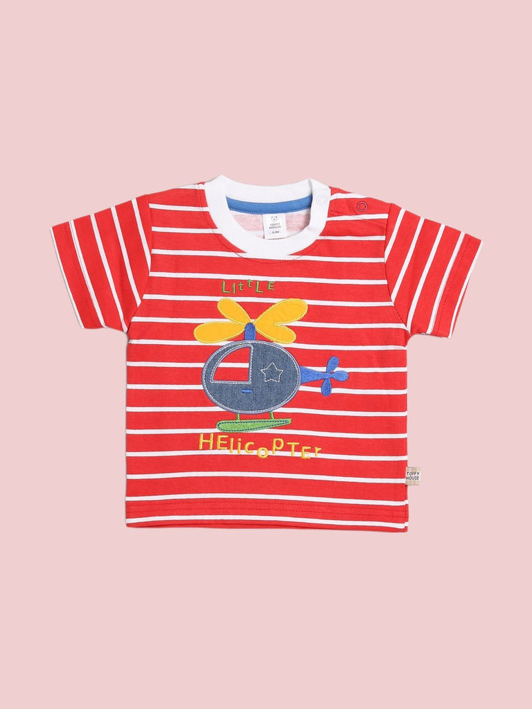 ToffyHouse Baby Boy Little Helicopter Striped T-Shirt Front View.