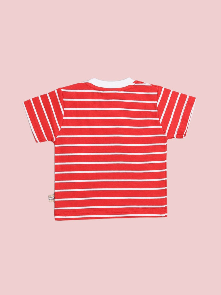 ToffyHouse Baby Boy Little Helicopter Striped T-Shirt Back View.