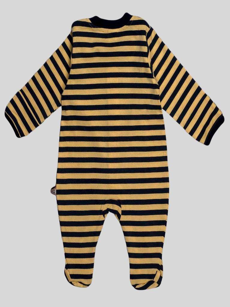 ToffyHouse Baby Boy Striped Full Sleeve Romper with '25' Patch - Yellow & Navy back view