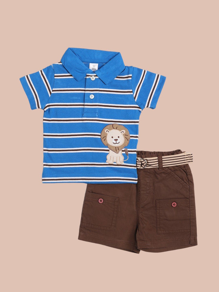 Toffyhouse_Baby_Boys_Blue_Striped_Polo_T-Shirt_and_Brown_Shorts_Set_with_Lion_Patch_full_view