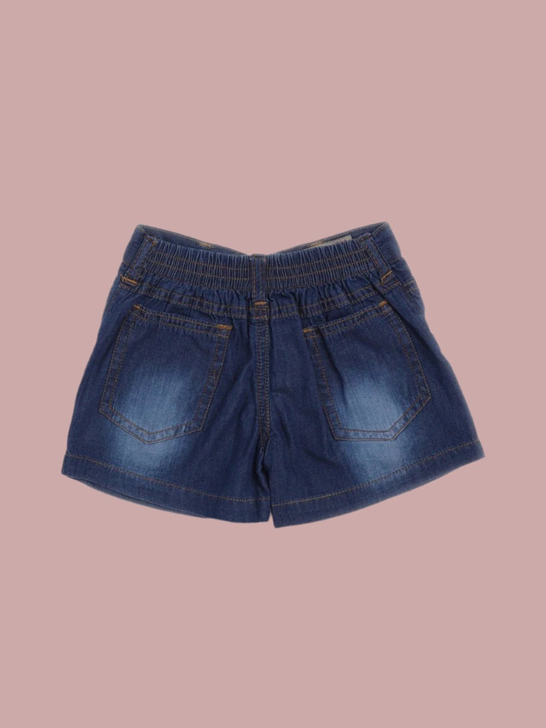 Back view of Toffyhouse baby boys' denim shorts featuring elastic waistband and pockets.