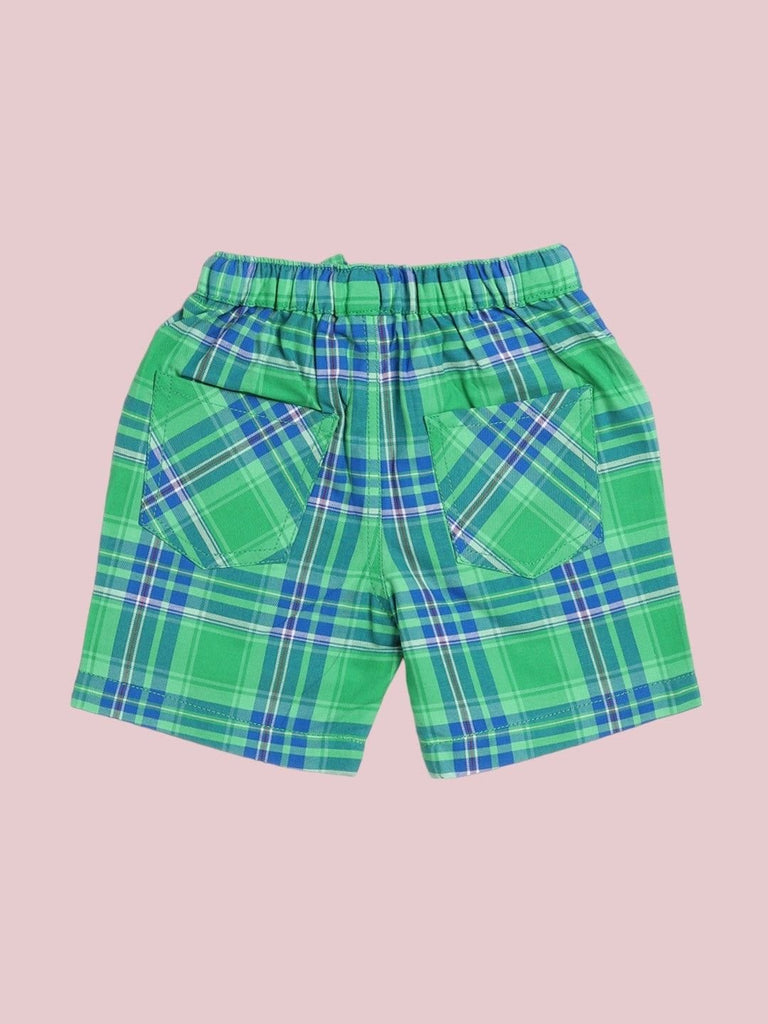 Back view of Toffyhouse Baby Boys' green plaid shorts