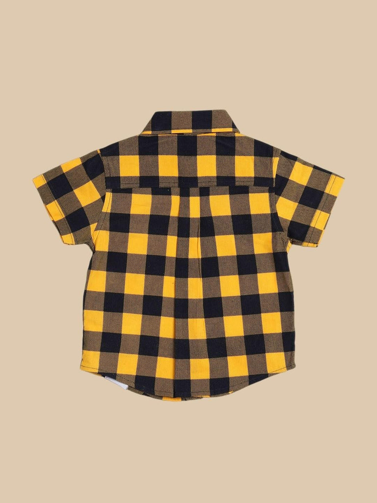 Back view of ToffyHouse Baby Boys' yellow and black buffalo plaid shirt