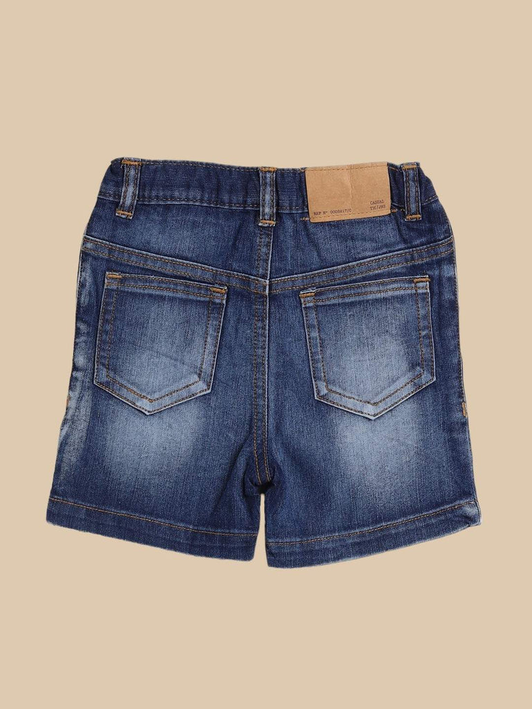 Back view of ToffyHouse Baby Boys' blue denim shorts