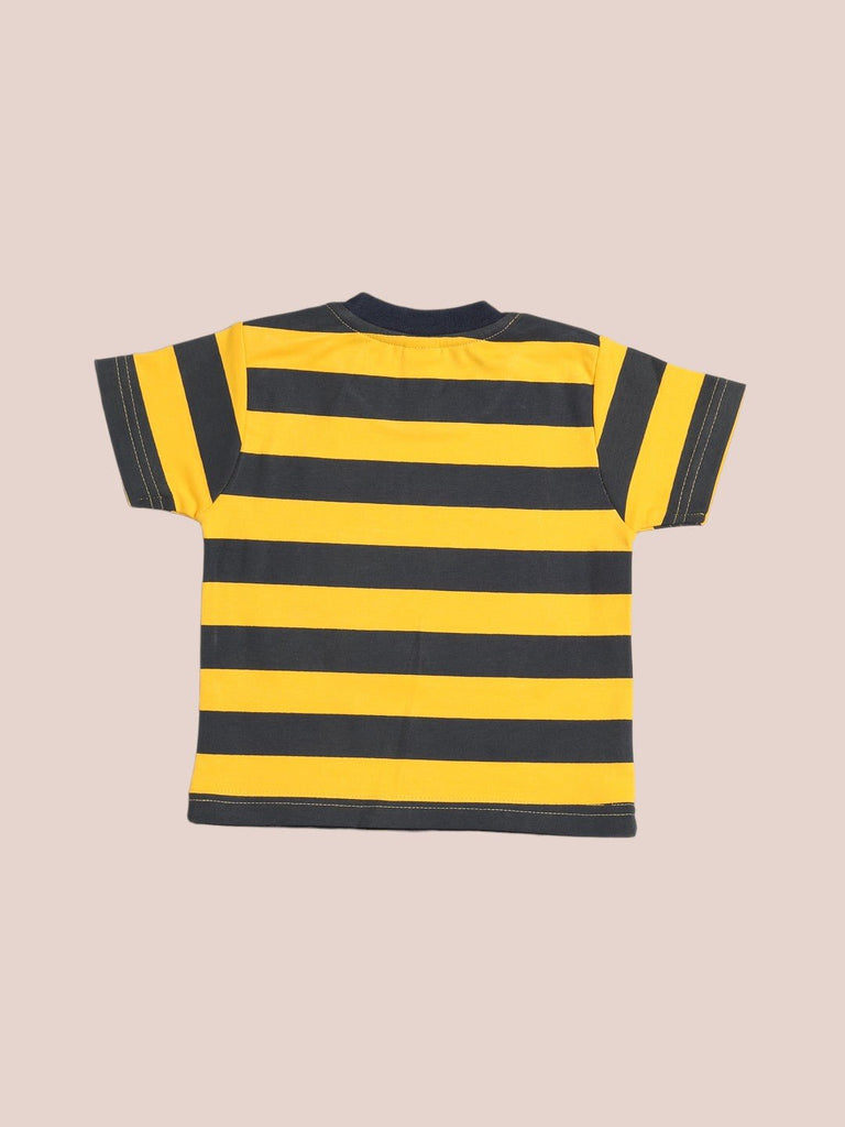 Toffyhouse Baby Boys Yellow and Black Striped T-Shirt Back View.