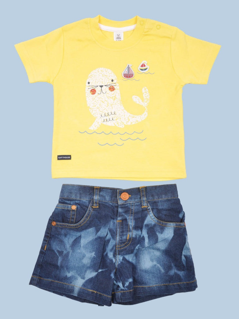 Toffyhouse_Baby_Boys_Yellow_Seal_Graphic_T-Shirt_and_Denim_Shorts_Set_full_view