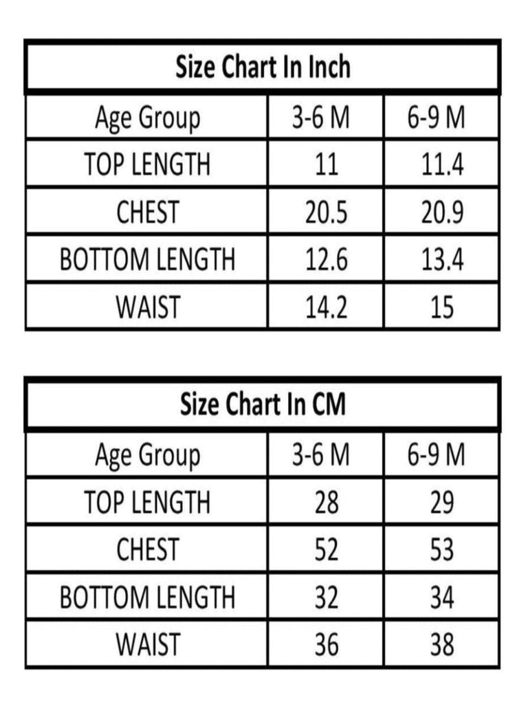 Size chart for ToffyHouse Baby Ladybug Print Full Sleeve Pajama Set.