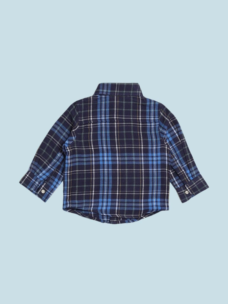 Back view of ToffyHouse Baby Plaid Shirt in Navy