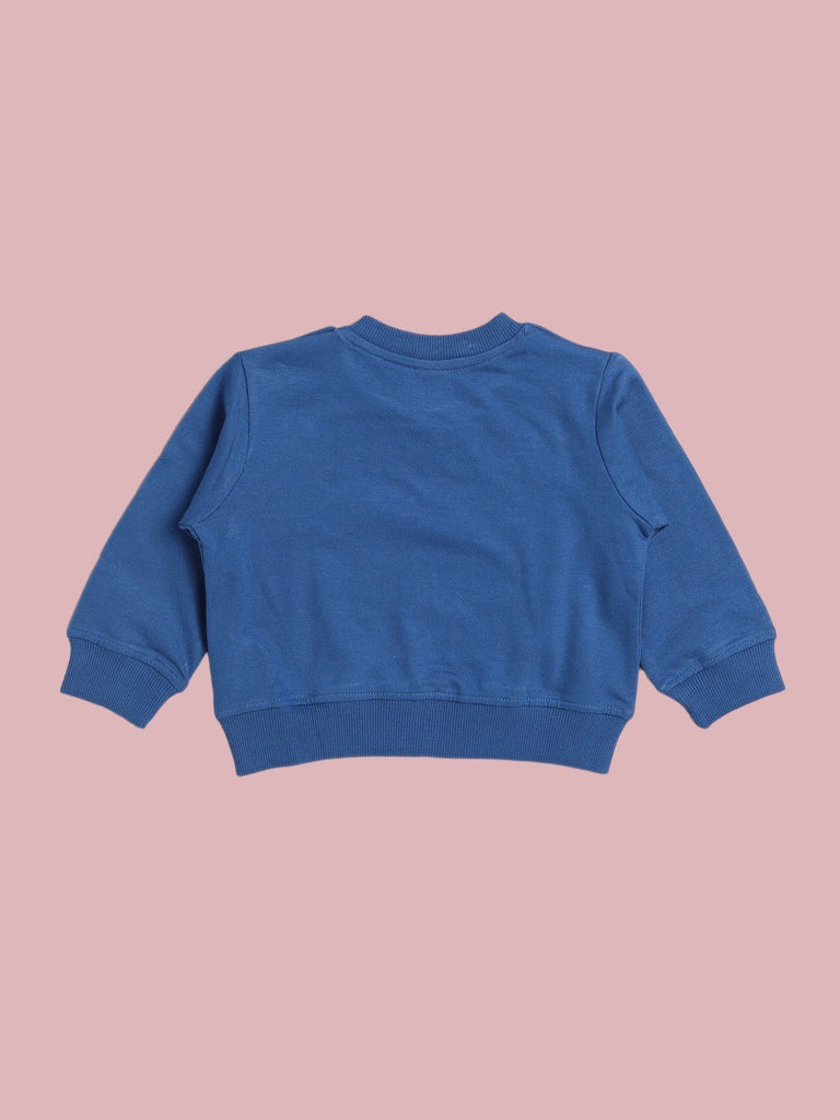  Back view Blue sweatshirt with "Regular Season 82" graphic for babies.