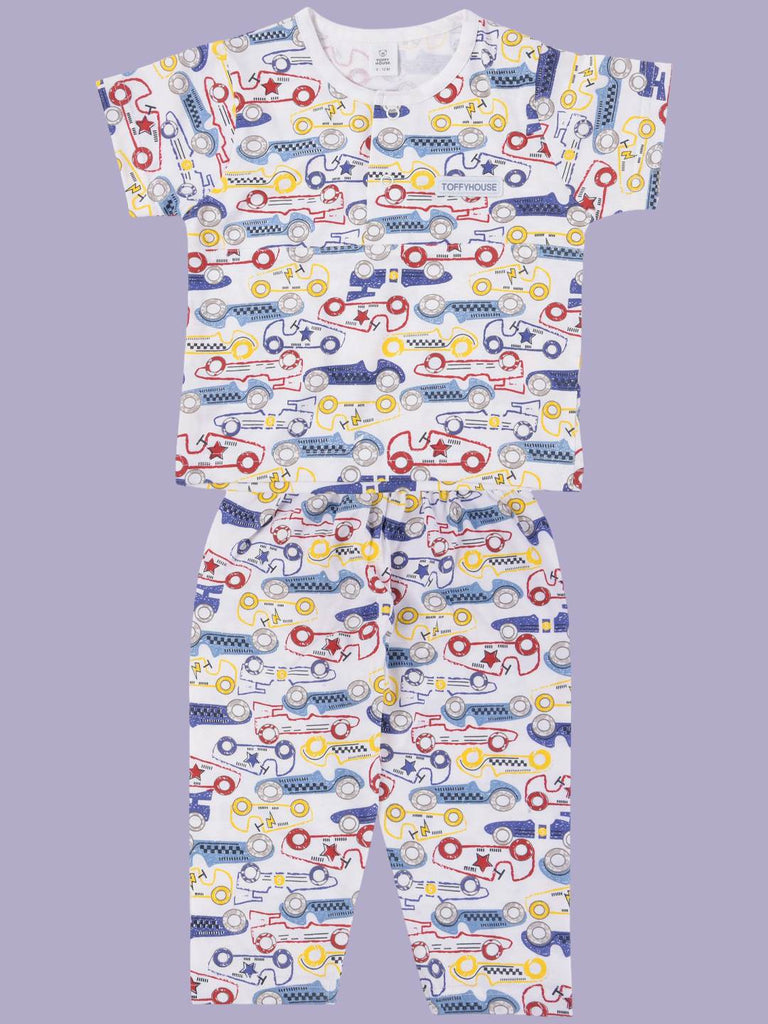 ToffyHouse Boys' Car Print Short Sleeve Pajama Set full view
