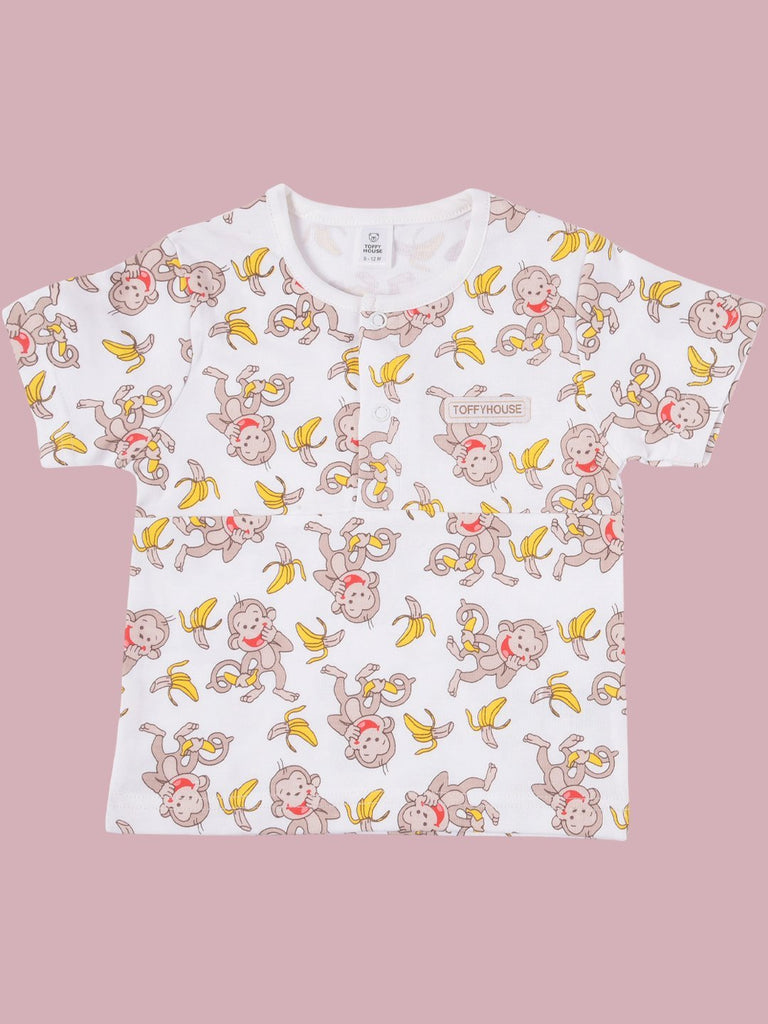 Front view of the top from Boys' Monkey and Banana Print Pajama Set.