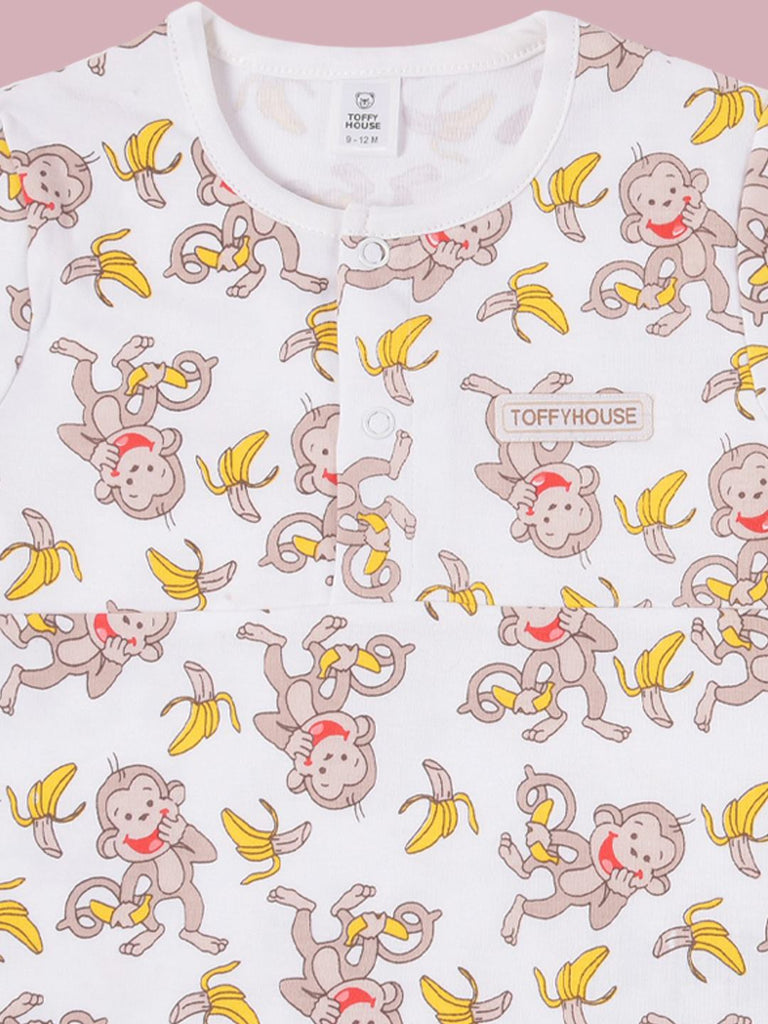 Closeup view of the top from Boys' Monkey and Banana Print Pajama Set.