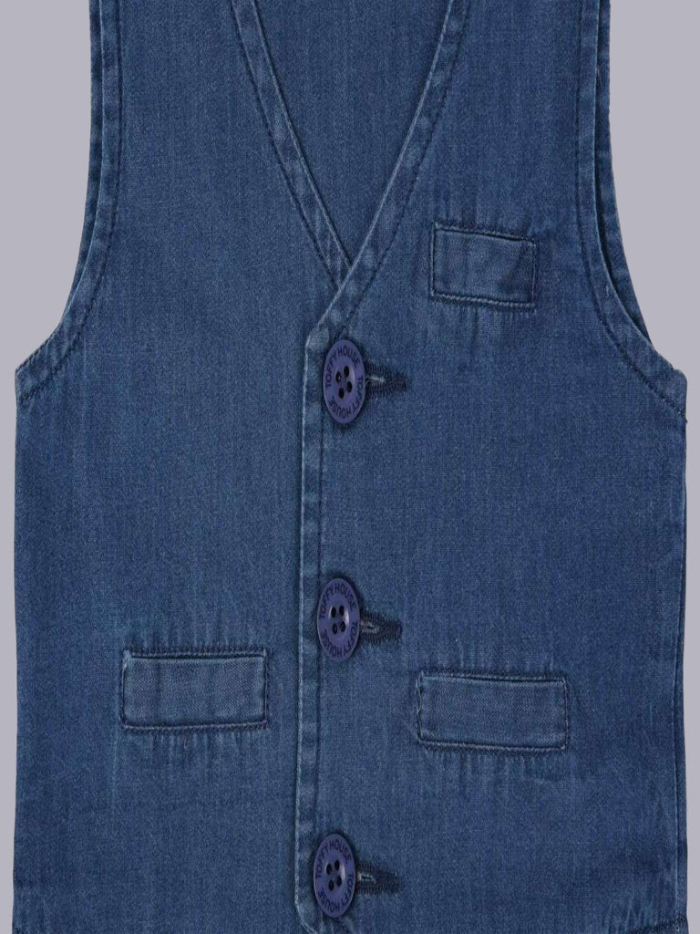 ToffyHouse Casual Blue Denim Vest - Front Chest View with Buttons