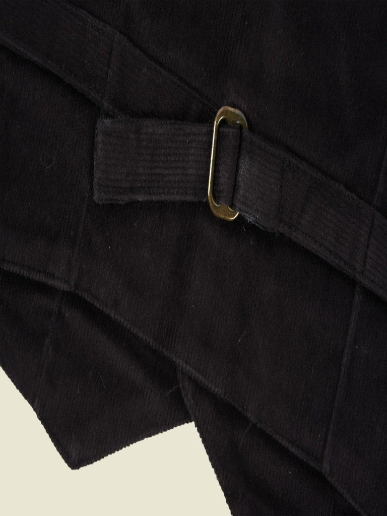 Close-up view of the button detail on the ToffyHouse Classic Black Corduroy Vest.