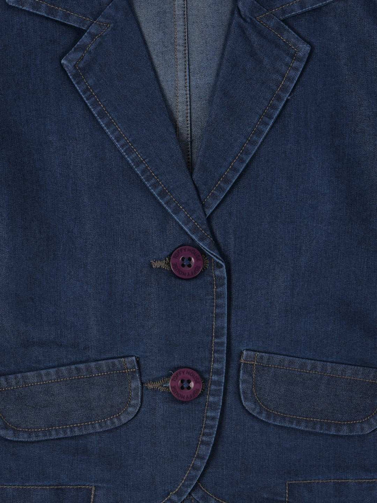 toffy house denim jacket close up view.