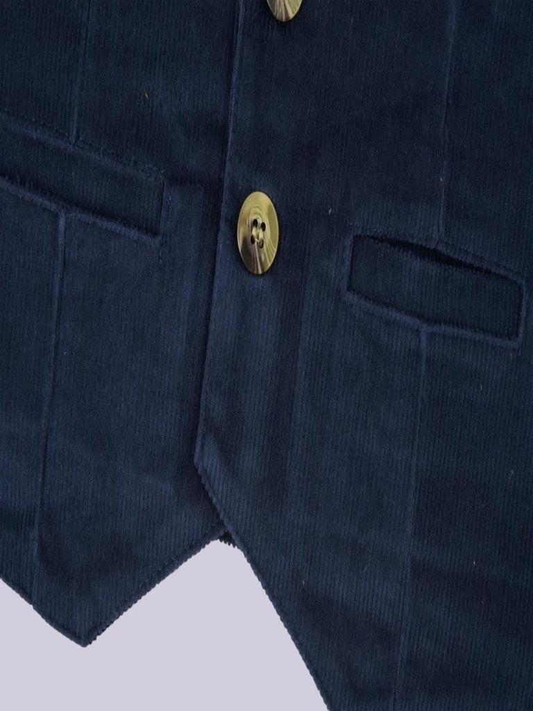 Detailed view of the buttons on the ToffyHouse Classic Navy Corduroy Vest for boys.