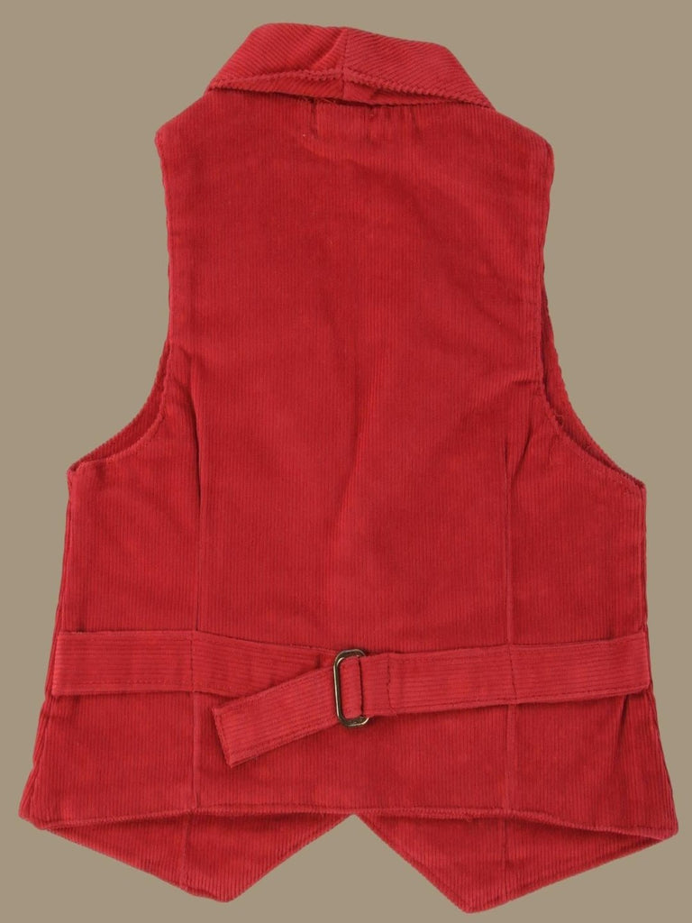 Full back view of ToffyHouse Classic Red Corduroy Vest with V-neck and stylish waistcoat design.