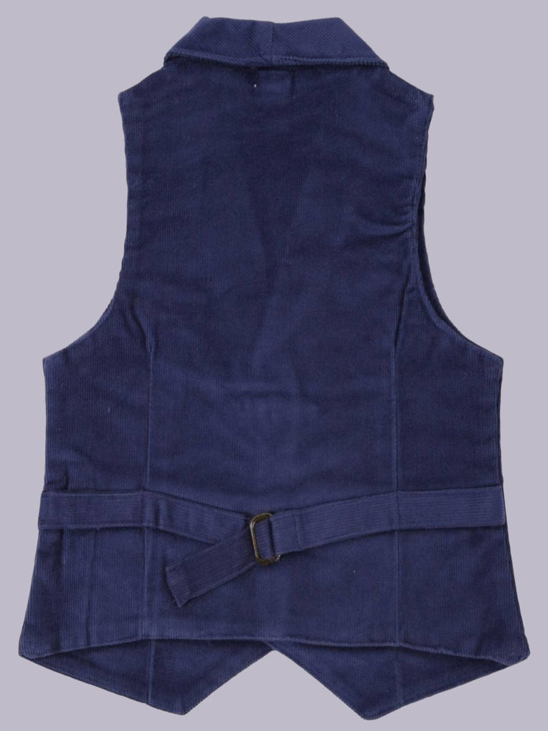 Back view of ToffyHouse Deep Indigo Corduroy Vest showcasing the design and fabric texture.