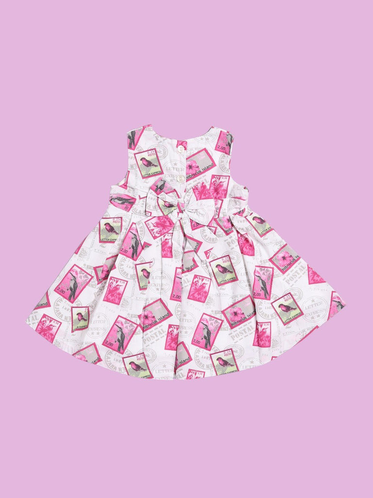 Back view of ToffyHouse Girls' Pink Bow Print Party Dress for baby girls with a playful bow design