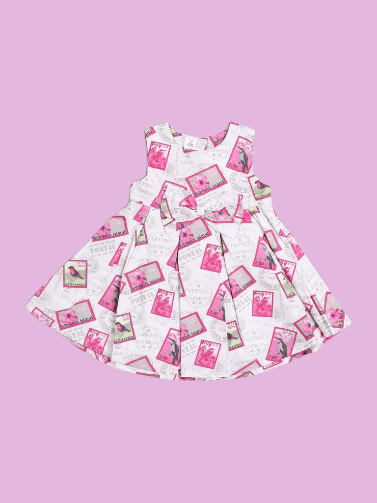 Front view of ToffyHouse Girls' Pink Bow Print Party Dress showing the elegant and cute bow pattern