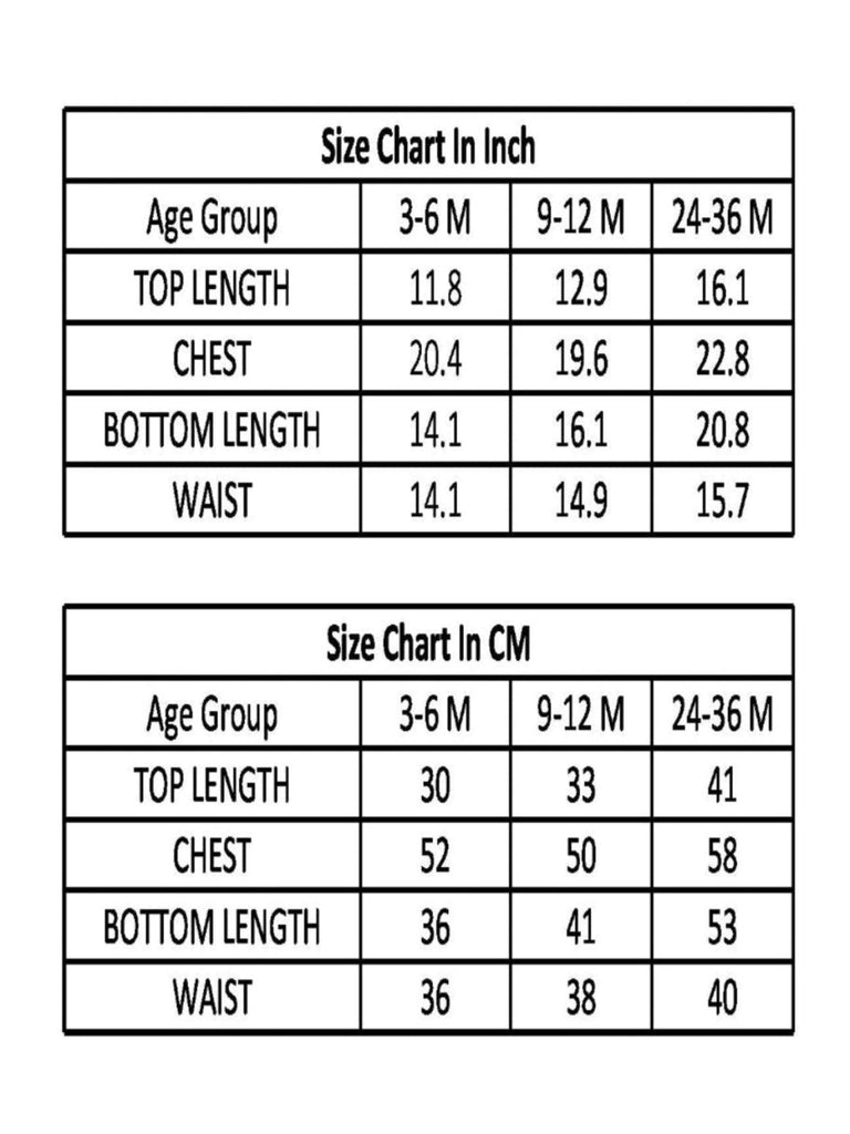 size chart or pink printed set for child