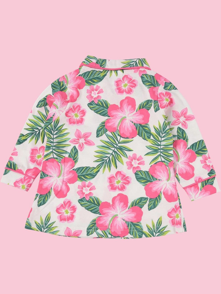 Back view of the ToffyHouse Girls' Tropical Floral Pajama Set showing the vibrant floral print.
