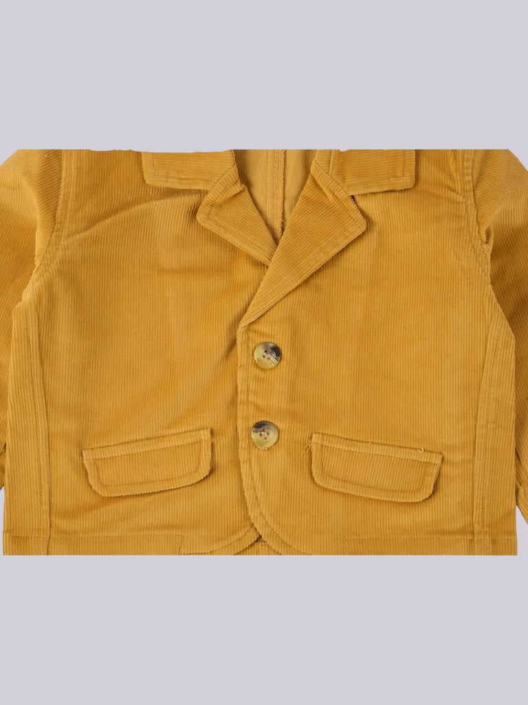 Close-up view showing the front pockets and button details of the ToffyHouse GOLD Corduroy Blazer.