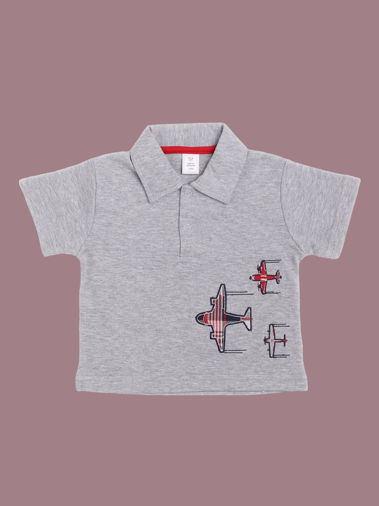 ToffyHouse-Grey-Polo-Airplane-Set-Shirt-Front-View