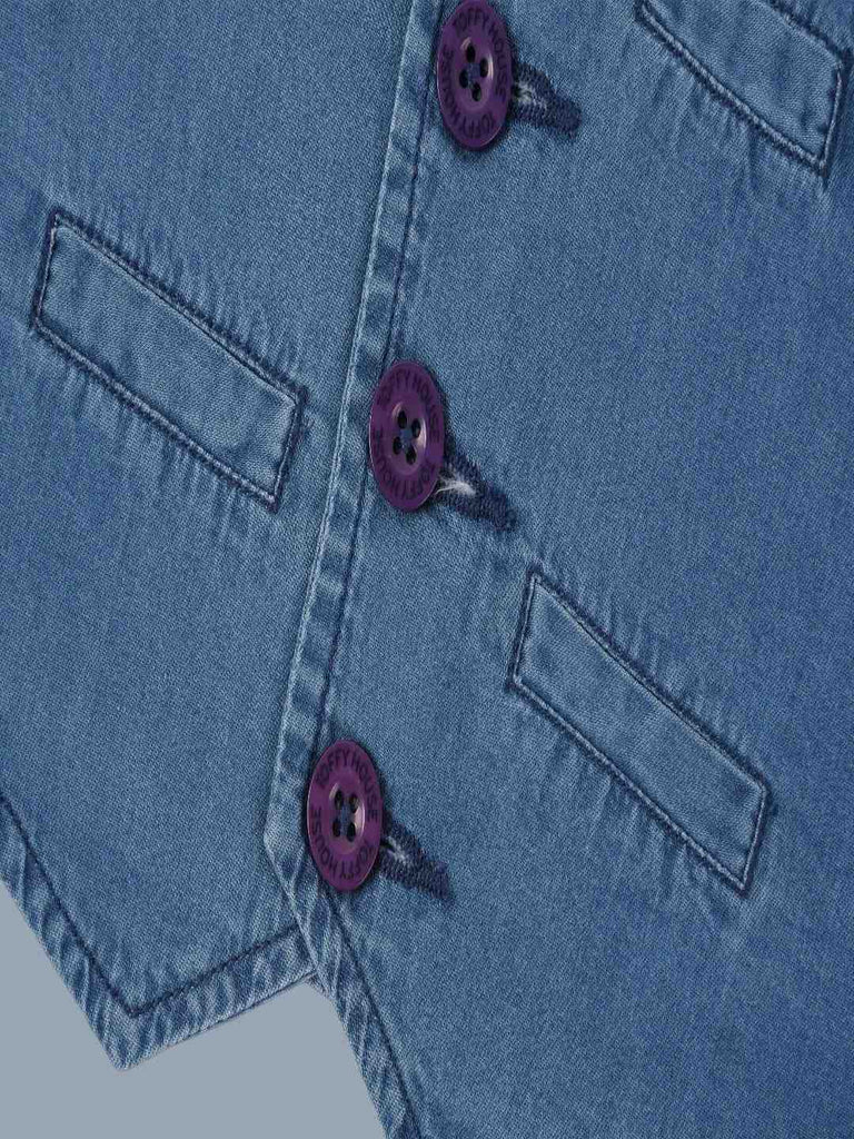 toffy house denim jacket close up view.