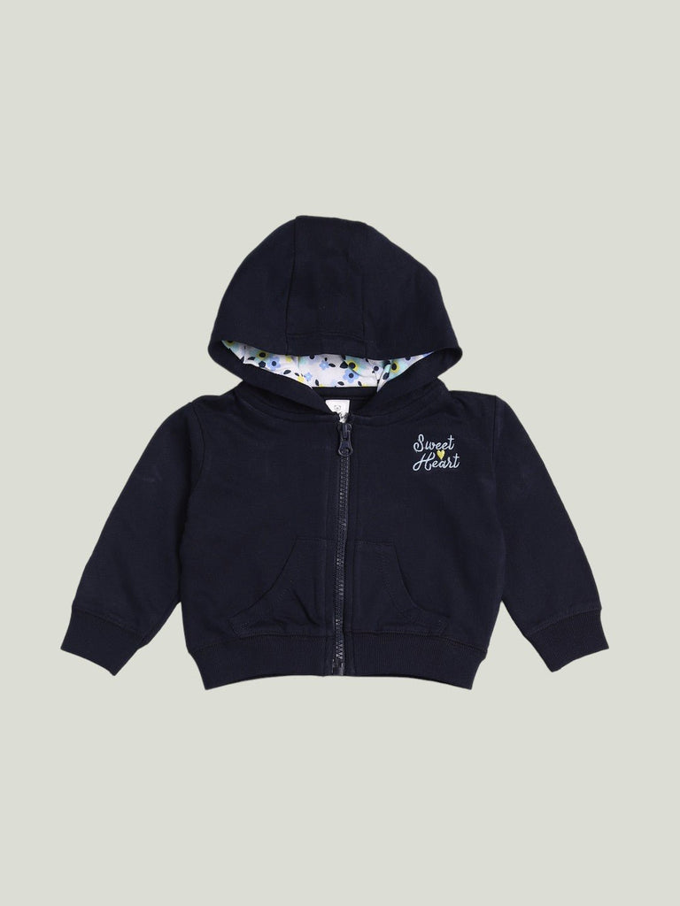 view of the navy hoodie from the ToffyHouse Navy Hoodie and Floral Leggings Set for girls.