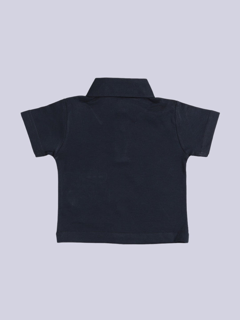 Back view of ToffyHouse Navy Submarine Embroidered Polo Shirt in solid navy color