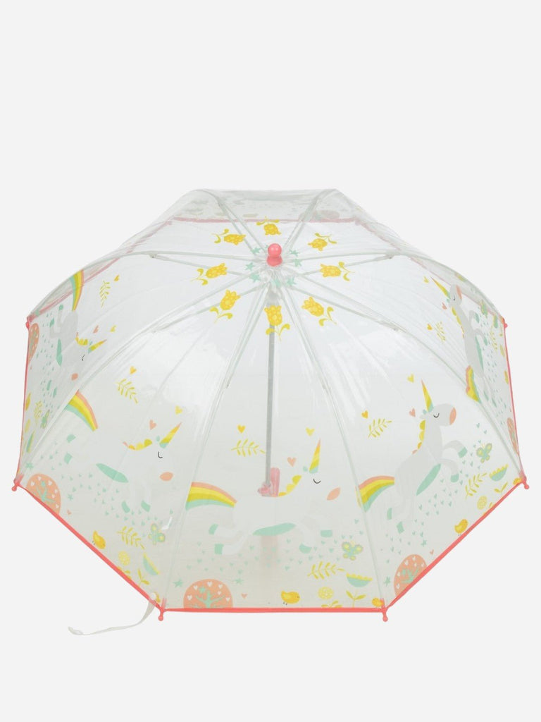 Transparent_Dome_Umbrella_with_Fruit_Pattern_and_Red_Handle_Top_View-