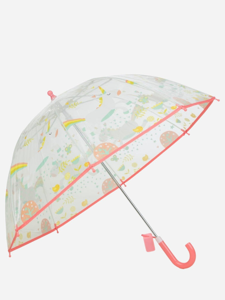 Transparent_Dome_Umbrella_with_Fruit_Pattern_and_Red_Handle_Angle_view-