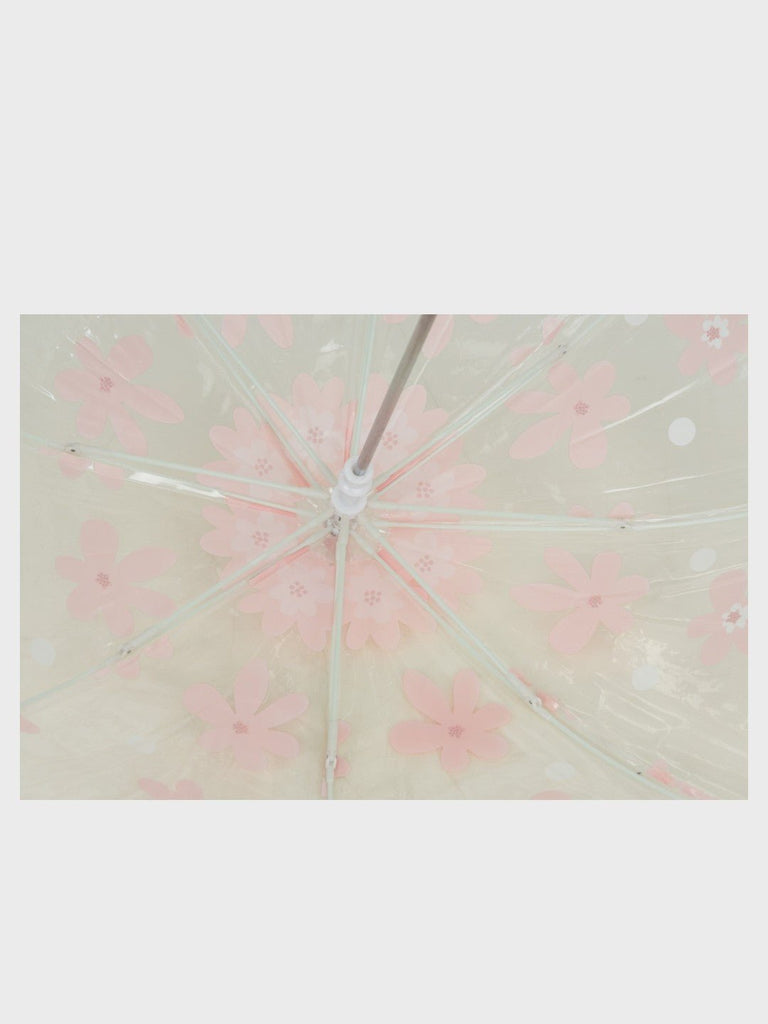 Transparent_Floral_Print_Umbrella_with_Pink_Trim_and_Hook_Handle_Close_up_view-