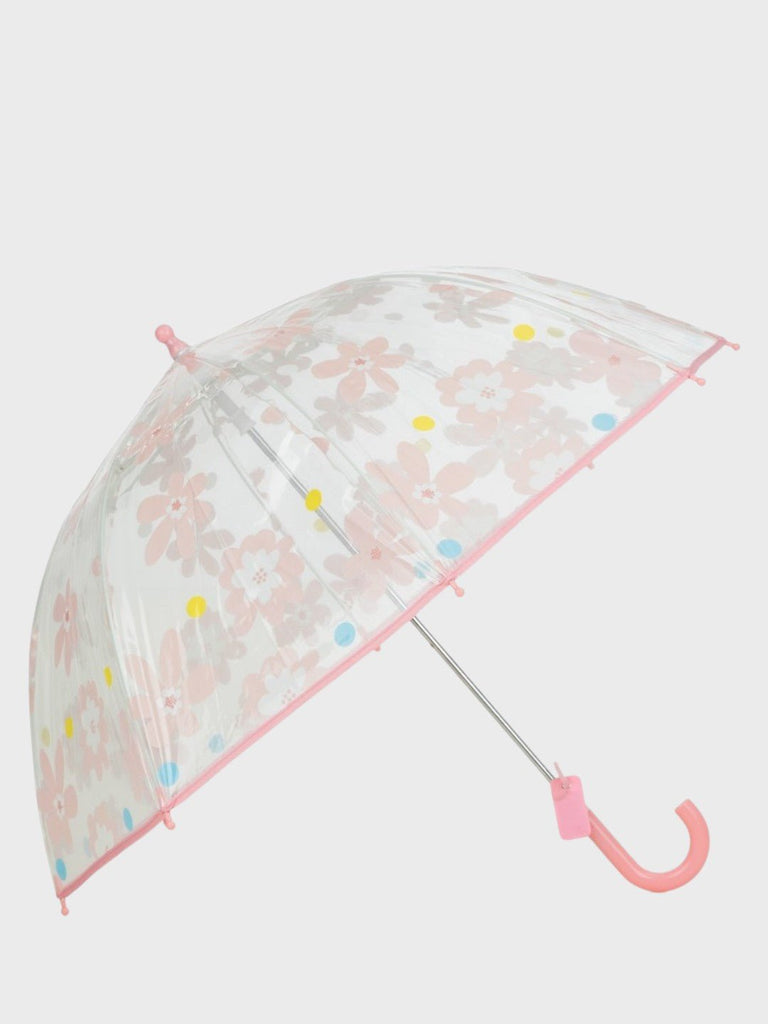 Transparent_Floral_Print_Umbrella_with_Pink_Trim_and_Hook_Handle_Full_View-