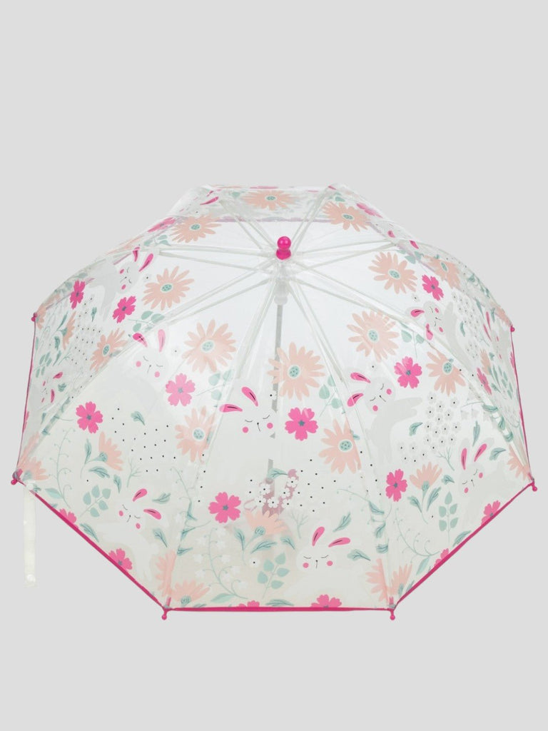 Transparent_Floral_Umbrella_with_Magenta_Handle_Back_View