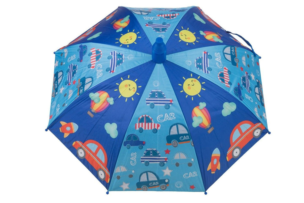 Top view of Transportation Adventure Umbrella, displaying all graphic elements and design symmetry.