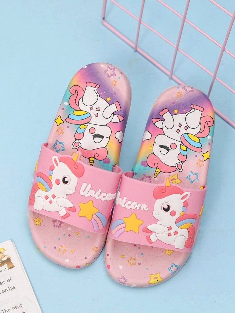 Creative display of Unicorn Fantasy Pink Slides with playful unicorn and stars design.