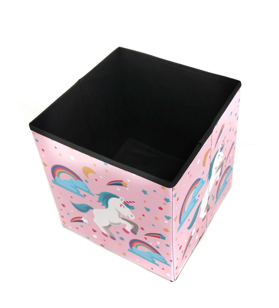 Open view of the Yellow Bee Unicorn Storage Box, revealing ample space for toys and clothes.
