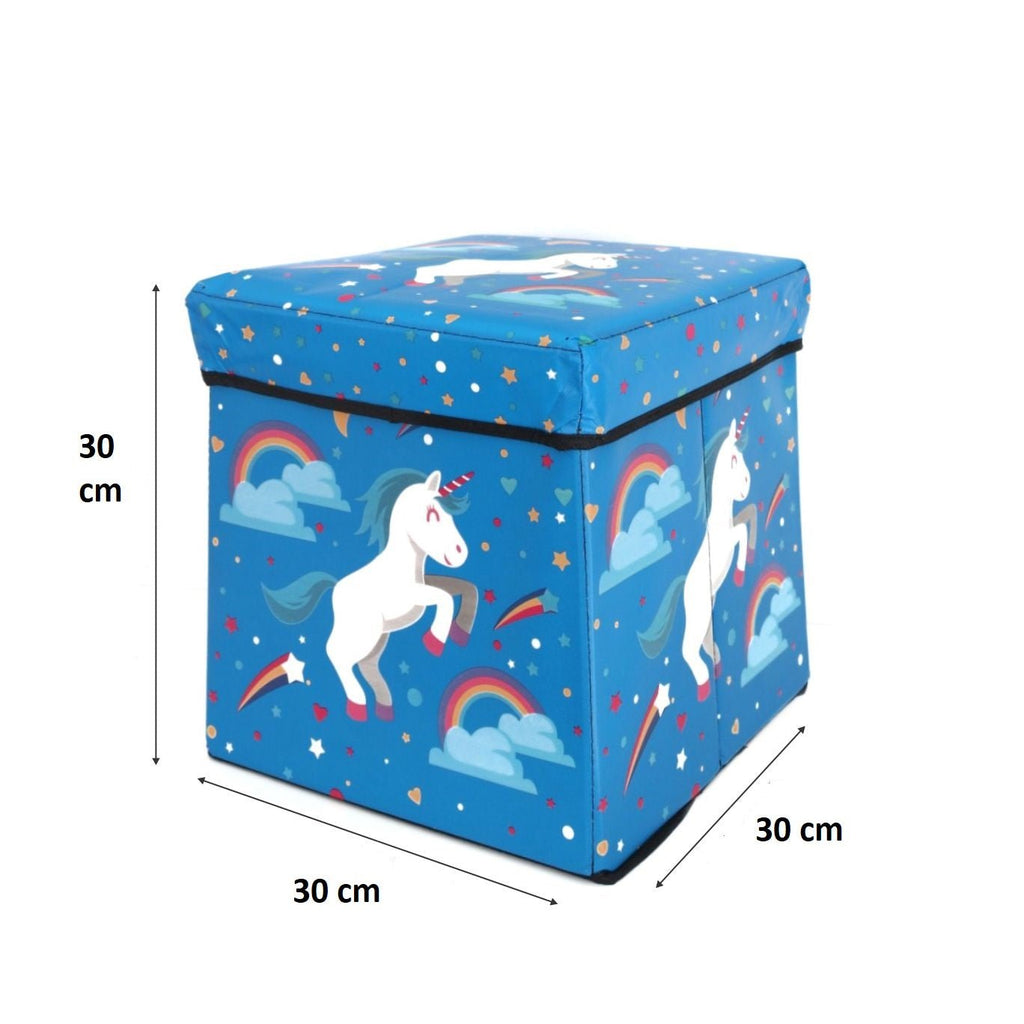 Dimensional view of Yellow Bee Unicorn Folding Storage Box, indicating the size and capacity of 30cm x 30cm.